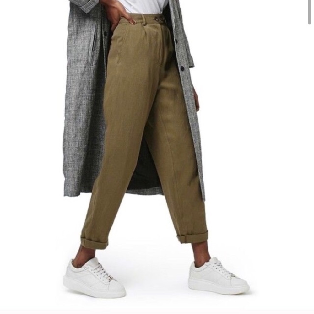 Topshop Green Corduroy Mensy Cuffed Trousers sz 8